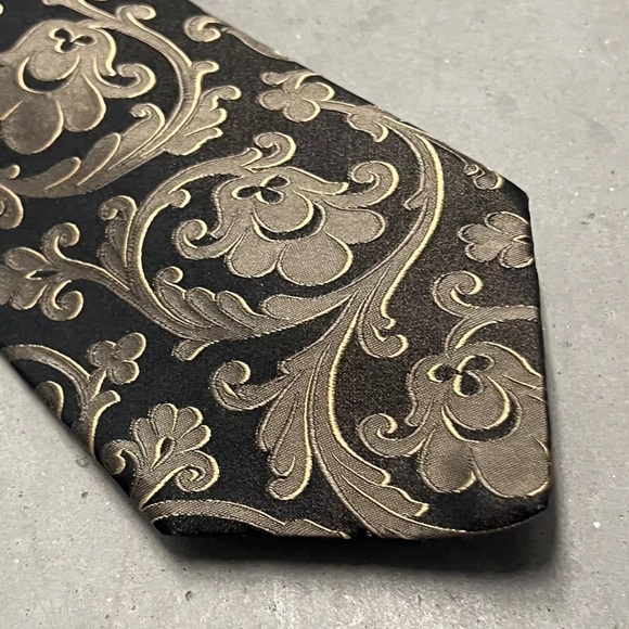 ROBERT TALBOTT Best of Class Nordstrom Silk Necktie Designer Floral Black & Gold - Picture 2 of 8